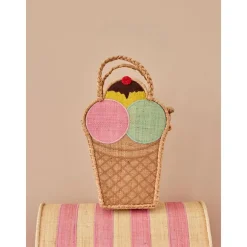 Rice Raffia Taske - Nature/Ice Cream